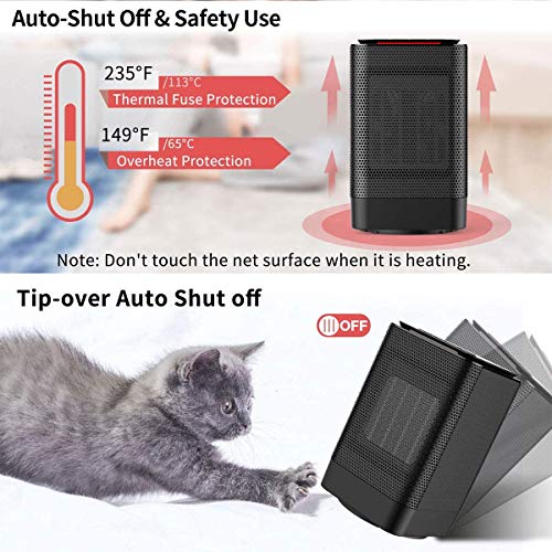 Oscillating Space Heater, Indoor Personal Heater, Electric Ceramic Heater with Over Heat Protection, Tip Over Protection, 3 Heat Settings, Quick Heat up for Home Office