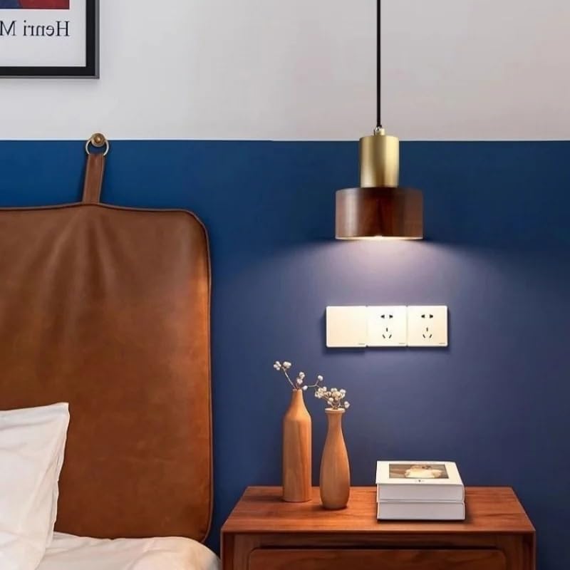 Lampe à suspension en bois et laiton vintage luminaire LED pour salon moderne