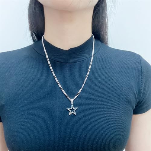 Dainty Hollow Star Simple Choker Necklace for Women Delicate Stainless Steel Silver Plated Y2K Minimalist Star Pendant Necklaces Adjustable Chain Christmas Party Trendy Jewelry Gift 18"4