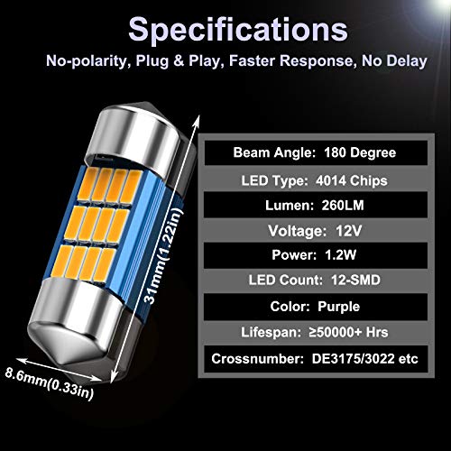 XINYANG 2PCS DE3175 Bombillas LED para Auto Moradas miniatura 2