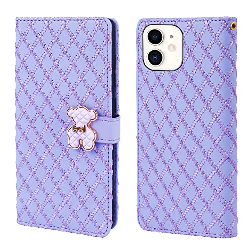 Tiyoo iPhone 11 Flip Case with Wallet, 3D Metal Bear Magnetic Closure, Support Stand and Card Slots