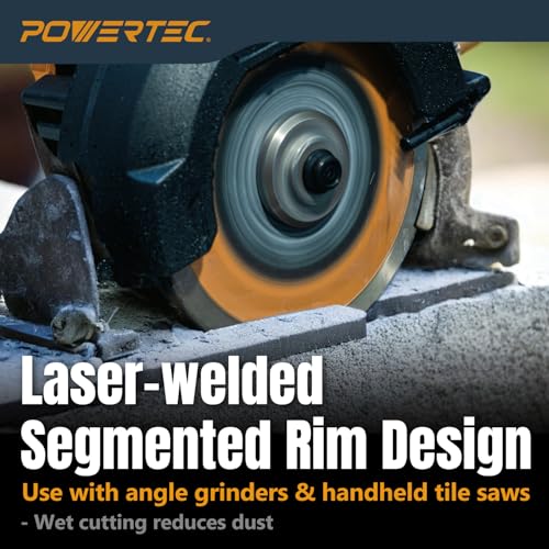 Image of POWERTEC 4-1 /2 inch Laser-Welded Segmented Diamond Saw Blade for Angle Grinder, Diamond Blade for Cutting Cured Concrete, Block, Brick, Pavers, Masonry, 4.5 inch Diamond Blades for Wet /Dry Cutting, 1PK