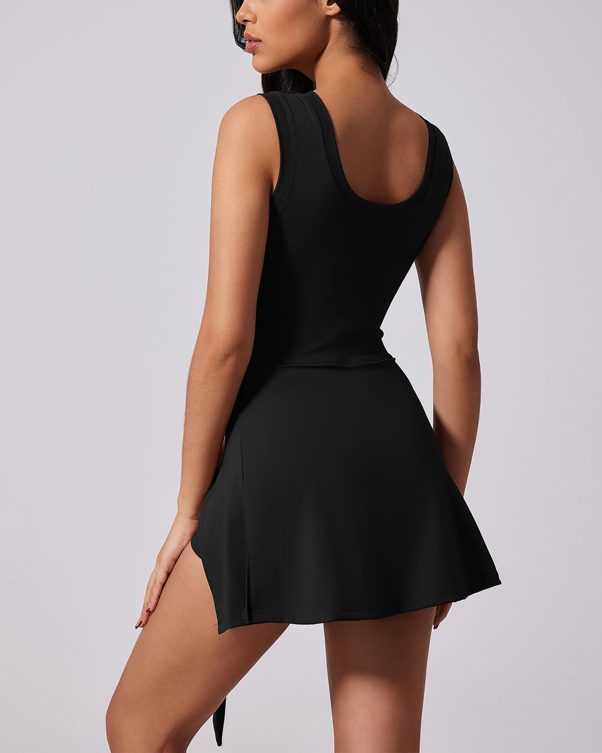 Women's High Neck Tennis Dress with Built-in Shorts Sleeveless Athletic Workout Rompers Dress for Golf Yoga Running