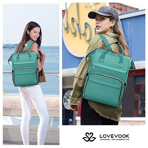 Image of LOVEVOOK Laptop Backpack for Women,18 Inch Professional Womens Travel Backpack Purse Computer Laptop Bag Nurse Teacher Backpack,Waterproof College Work Bags Carry on Back Pack with USB Port,Mint Green