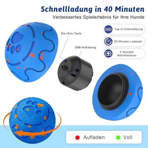 Interaktiver Spielball für Hunde, Hundespielzeug Ball, Intelligenter Selbstbewegender Hundeball, Hundeball Unzerstörbar, Self Moving Dog Ball, Hundespielzeug Elektrisch, für Mittlere Große Hunde(Blau