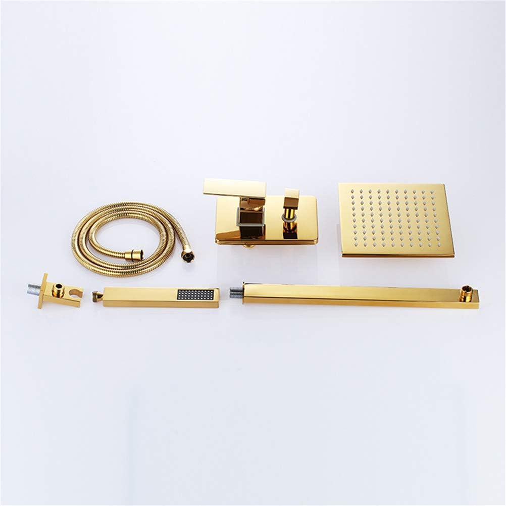 Golden Solid Brass Bathroom Shower Faucet Luxury Rain Mixer Shower Combo Wall Mounted 8 Inch Rainfall Shower System Set