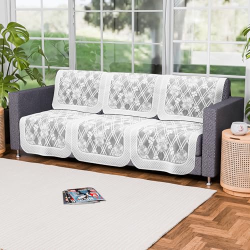 Image of Kuber Industries 3 Seater Anti Slip Sofa Covers for Home | Decorative Sofa Set Cover for Living Room | Protective Sofa Sheet & Sofa Seat Cover from Spill & Shot | Cross Flower Net - Grey