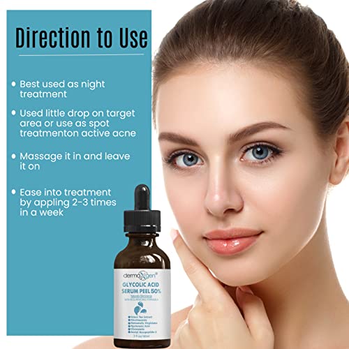 Dermaxgen Glycolic Acid 50% Professional Grade Resurfacing Serum Pure Organic Chamomile + Green Tea Extracts + Hyaluronic Acid For Wrinkles, Fine Lines, Smooth & Fade Scars, Hyperpigmentation - 2 Fl Oz #TOP7