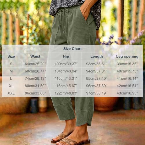 Womens Corduroy Wide Leg Baggy Pant High Waist Drawstring Pocket Split Hem - image 4