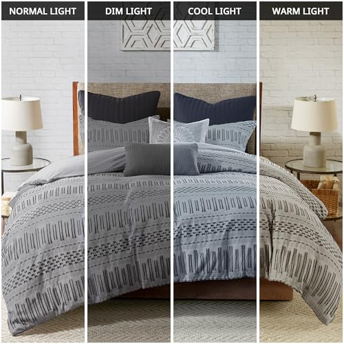 Image of INK+IVY Luxurious Cotton-Bedding Set - Mid Century Trendy Geometric Design, All Season Cozy-Cover With Matching-Shams, King /Cal King, Rhea Jacquard Grey /Black