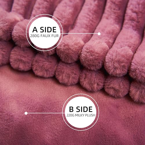 GOTCOZY Electric Blanket Heated Throw 50''X60''- Ribbed Faux Fur Heated Blanket with 4 Heating Level & 3 Hour Auto Off Heating Blanket, ETL&FCC Certified Machine Washable(Wine Red)