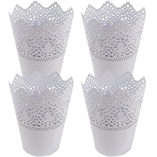 DOULEIN Pot de Fleurs Vase Pot à Crayons，Lot de 4 Organisateur de Pinceau de Maquillage Stylo porte-pot Creux Dentelle Dentelle Pot pour Bureau, Maison, école