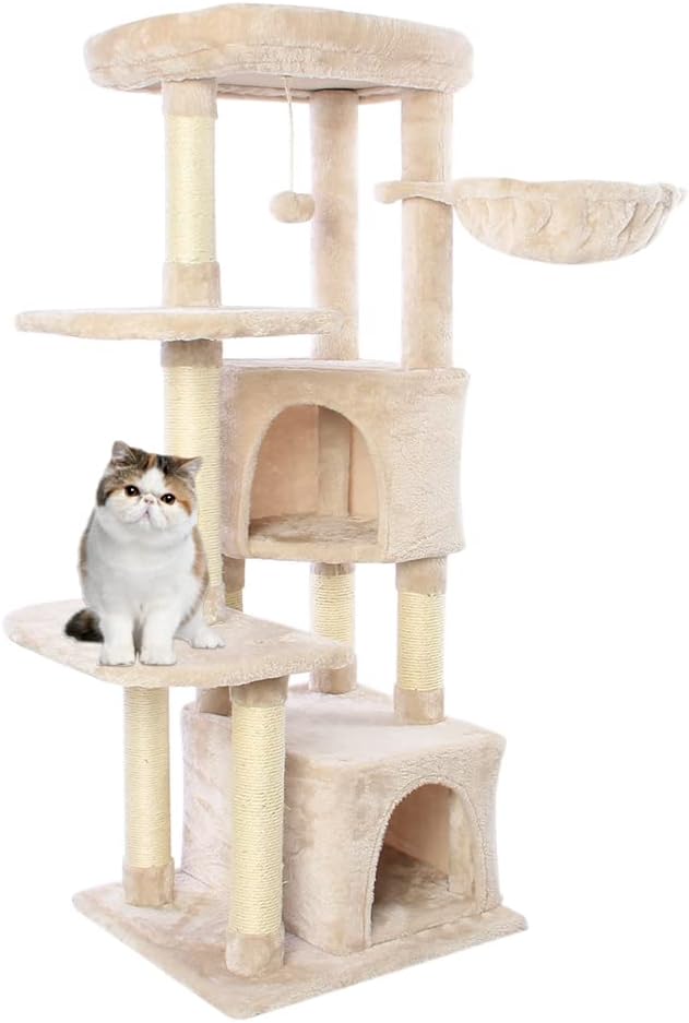 CUPETS Cat Tree 48 Inches Multi-Level Cat Tower with Sisal-Coverd Scratching Posts and Plush Perches Condo Kittens Activity Tree Indoor Play House for Cats and Kittens