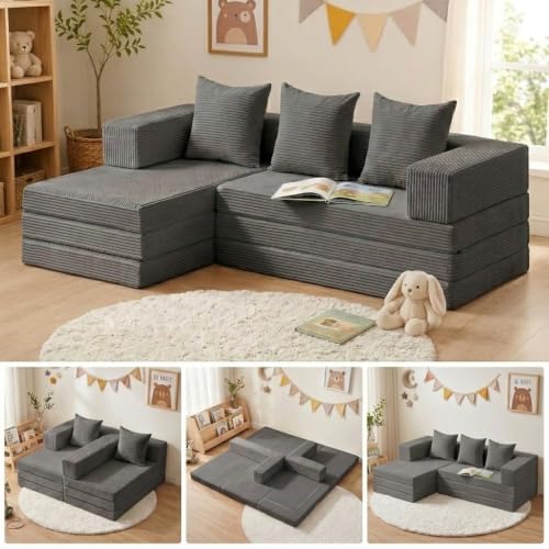 65'' L Shaped Couches, Cloud Sectional Couch, Boneless Couch with Deep Seat Left Facing Chaise, Mini Modular Sectional 3 Seater Sofa for Apartment Furniture, No Assembly Needed, Grey