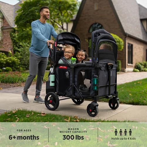Image of Radio Flyer Voya XT Quad Stroller Wagon, for Ages 6+ Months, Push or Pull