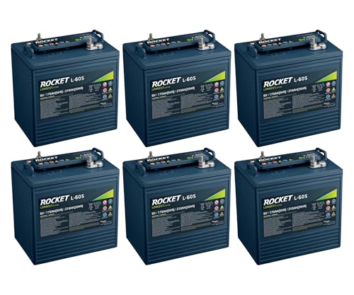 ROCKET L-605 210Ah 6V Golf Cart Battery - Compatible with Trojan T-105 T-605 (Set of 6)