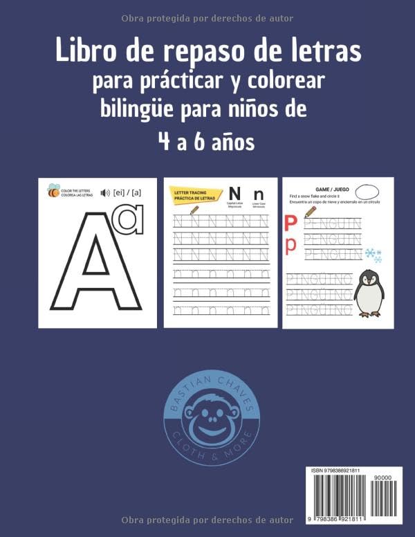 Miniatura 2 de ALFABETO LIBRO DE REPASO DE LETRAS, PARA PRACTICAR Y COLOREAR BILINGÜE PARA NIÑOS DE 4 - 6 AÑOS ESPAÑOL E INGLÉSS (Spanish Edition)