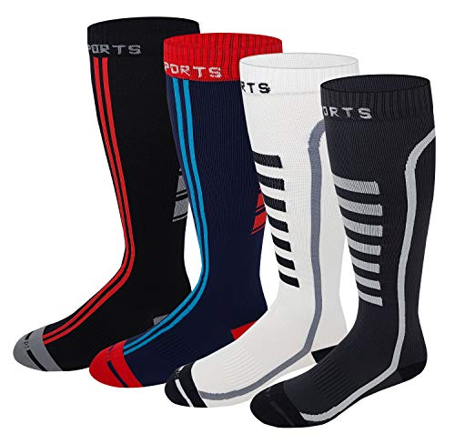 Different Touch 4 Pairs Sports Moderate ( 15-20mmHG ) Compression knee High Socks (10-13, Assorted 413)