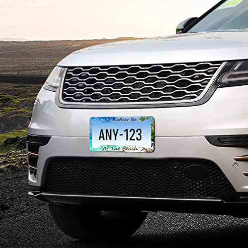 I'd Rather Be At The Beach Palm Tree License Plate Frame Car Universal Aluminum Car Tag Holder With 2 Holes And Screws For Women Men Auto Decoration For Usa Canada Vehicles Standard 12 X 6 Inch #TOP4