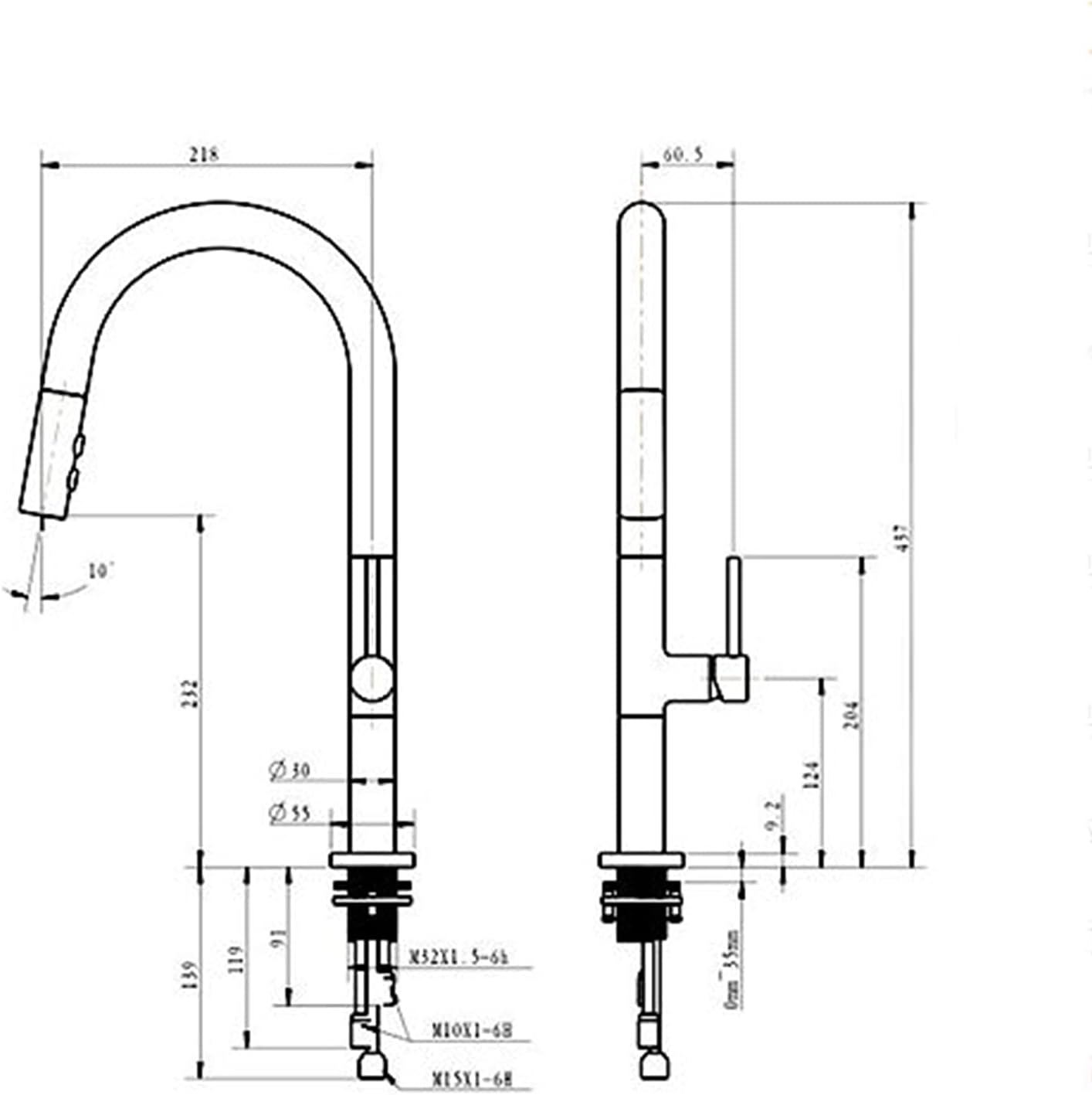 プルダウンスプレー付きキッチン蛇口、回転式引き出し式60cm温水・冷水ミキサータップ、シングルハンドルシングルホールハイアーク真鍮シ