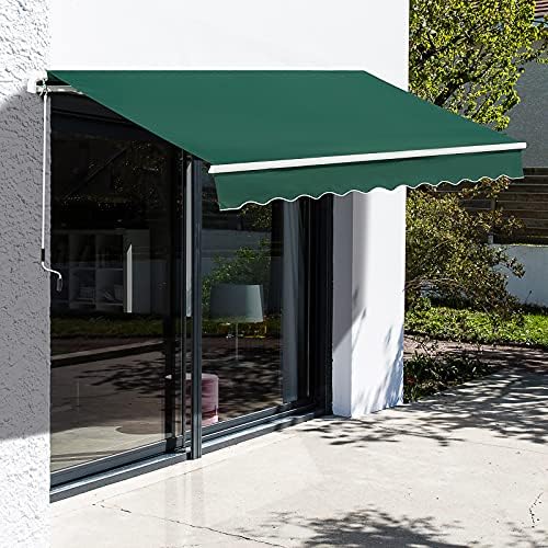 Outsunny 4x2.5m Retractable Manual Awning Window Door Sun Shade Canopy with Fittings and Crank Handle Green