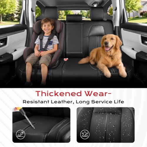 Image of Coverado Full Set Leather Car Seat Covers, Custom Fit 2017-2022 Honda CR-V All Trims & Hybrid, Upgraded Waterproof Wearproof UV Resistant Airbag Friendly Full Coverage Protector, Black
