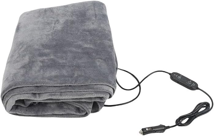 Car Electric Blanket with Temperature Controller Timer 3 Heating Level DC 12V 24V Washable Portable Flannel Heated Blanket for Travel 59.06x43.31in (Beige)