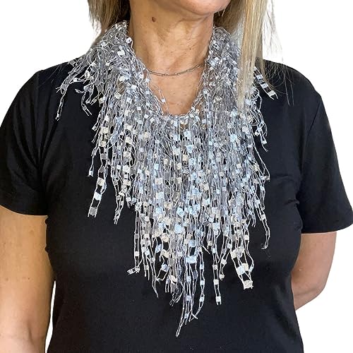 Silver Scarf for Women - Ladies Lightweight Infinity Scarves - Womens Sparkle Sequin Dressy Scarf for Evening Party - Long BIB Necklace Scarfs Jewelry Scarves - Birthday or Christmas Gift for Women4