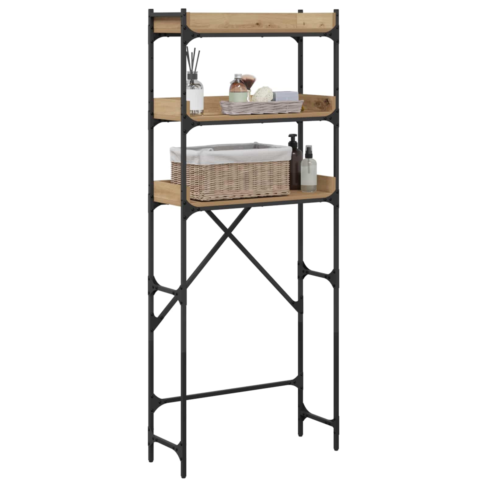 Waschmaschinenregal Artisan-Eiche 67 x 25 x 163 cm mit Stahlrahmen