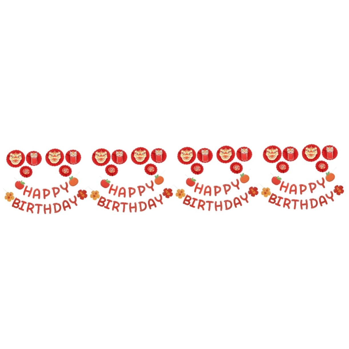 MAGICLULU 4 Ensembles Set de Décoration Anniversaire avec Bannière à Tirer et Éventails Papier Style Chinois pour Fête Joyeuse et Toile de Fond Photo