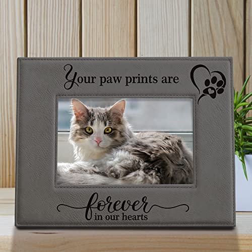 KATE POSH - Your Paw Prints are Forever in our Hearts. Engraved Leather Picture Frame. Memorial Pet Gift, Loss of Dog and Cat, Pet sympathy gift, In memory of (4" x 6" Horizontal) - Thumbnail 4