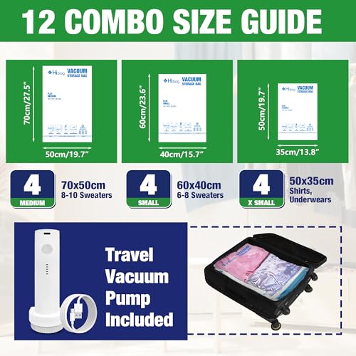 Image of Travel Vacuum Bags with Electric Pump, Vacuum Travel Bags for Luggage and Suitcase, Combo 12 Pack