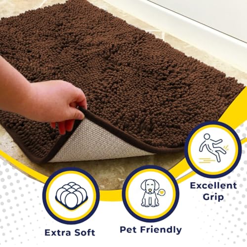 Muddy Mat® AS-SEEN-ON-TV Highly Absorbent Microfiber Door Mat and Pet Rug, Non Slip Thick Washable Area and Bath Mat Soft Chenille for Kitchen Bathroom Bedroom Indoor and Outdoor - Brown XXL 60"X48"