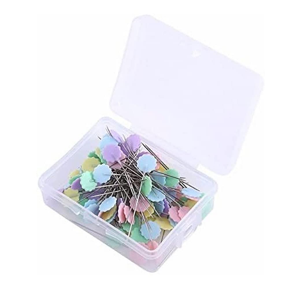SagaSave 100Pcs Flat Head Sewing Pins, Multi Shape Button Head Pins DIY Quilting Tool Sewing Accessories with Storage Box
