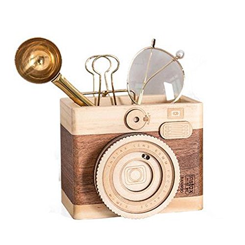 Obling Wood - Portalápices de madera hecho a mano, diseño creativo, color multicolor B