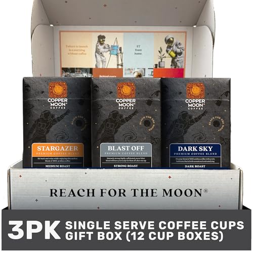 Copper Moon Single Serve Coffee Pods for Keurig K-Cup Brewers, Medium, Strong and Dark Roast, Variety Pack Gift Box with Stargazer, Blast Off and Dark Sky Blend, 36 Count