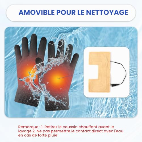 Gants Chauffants USB Antidérapants, 3 Températures Réglables, Gant Chauffant Tactile Pouce/Index, Chauffe Dos de Main & 5 Doigts, Câble 1,5 m 5V Lavables Homme Femme pour Cyclisme, Ski, Extérieur – vue 4