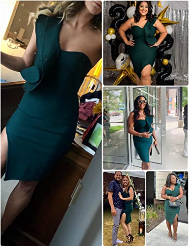 Uonbox Women's One Shoulder Sleeveless Knee Length Side Split Fashion Bandage Dress (S, Green) #TOP2