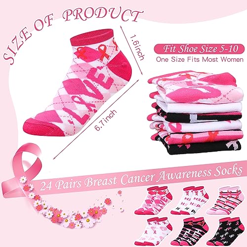 Panitay 24 Pairs Breast Cancer Awareness Socks for Women Pink Ribbon Ankle Socks Sport Short Socks Breast Soft Socks Breast Cancer Awareness Bulk Items Gifts for Sport Football Cheer Accessories2