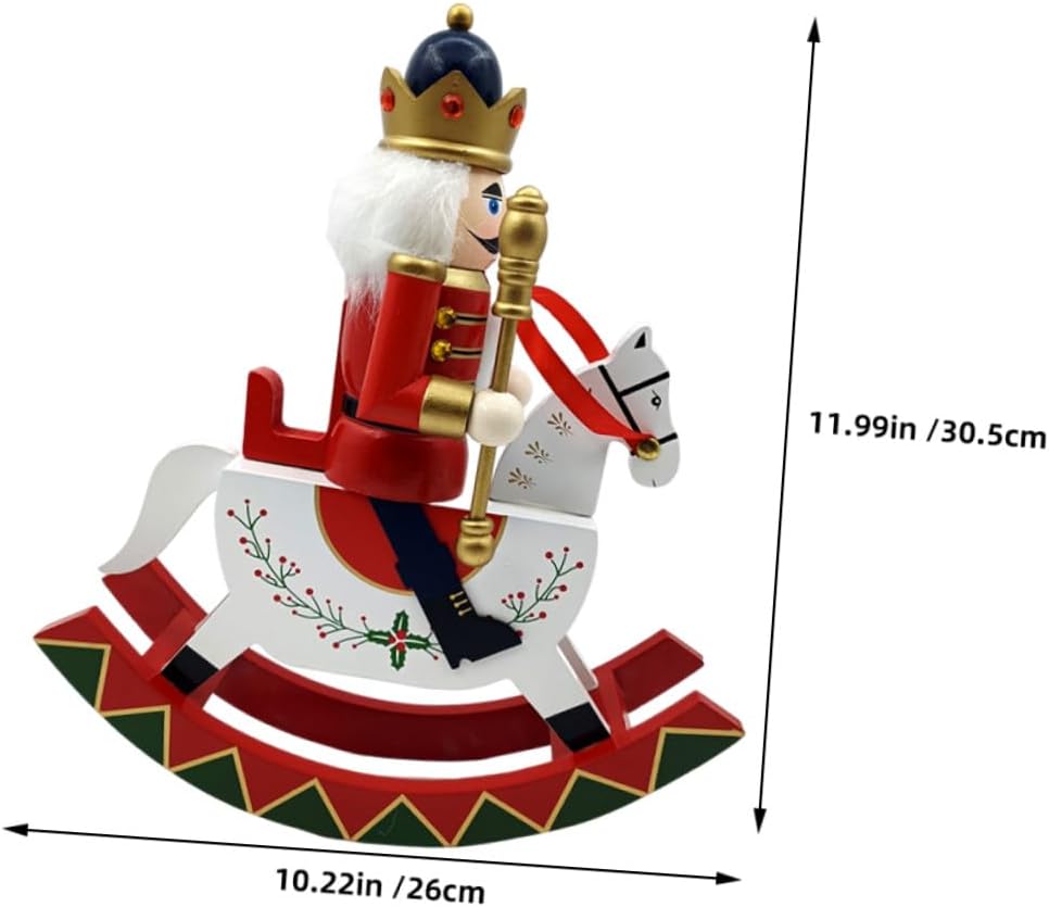 DOITOOL Wooden Christmas Nutcracker Figurine Large Tabletop Nutcracker Soldier Ornament Red Rocking Horse Holiday Home Decoration for Xmas Party