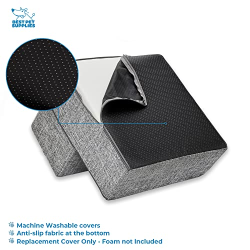 Image of Best Pet Supplies Foldable Pet Stairs Cover for Foam Dog Ramps, Replacement Slip with Non-Slip Step Surface, Plush and Soft Fabric, Provides Paw Traction and Stability - Gray Linen, 2-Step