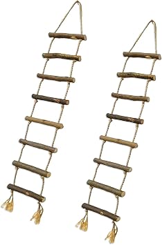2Pcs Wood Ladder with Twine Rope Decorative Handwoven Rope Wall Hanging Ornament for Christmas Decoration