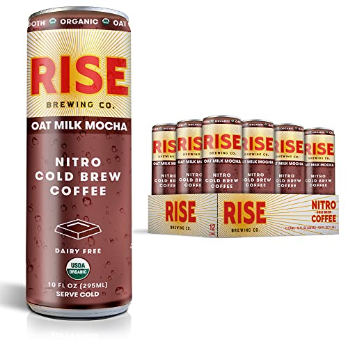 RISE Brewing Co. Oat Milk Mocha Nitro Cold Brew Coffee, No Sugar Added & No Dairy, Organic & Non-GMO, Low Acidity & Vegan, 10 Fl. Oz. Cans