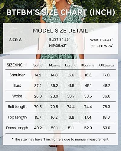 Btfbm Women Summer Bohemian Floral Casual Wrap V Neck Ruffle Cap Sleeveless Belt A-Line Pleated Hem Swing Midi Sun Dress (Dark Green, X_L) #TOP5