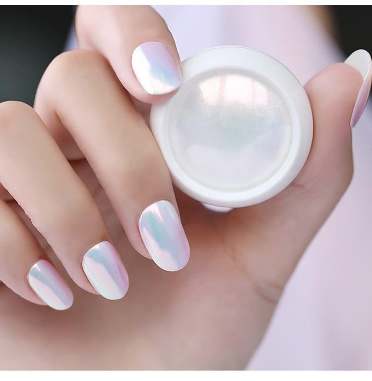 Red Square Pearl Chrome Nail Powder Mermaid Chrome Nail Powders Glitter Nail Art Mirror Effect Shimmery Aurora Powder for Women Girls Gifts (White)-image-33