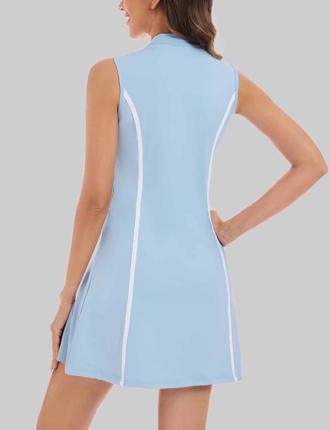 LURANEE Tennis Dress for Women Sleeveless Golf Dresses with Shorts and Pockets Zip Up Collarless Athletic Outfits