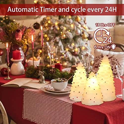 Image of MELTONE LED Christmas Candles with Remote: Handmade Carved Christmas Tree Real Wax Holiday Flameless Candles - Home Party Bedroom Xmas Holiday Easter Spring Decorations - Set of 3