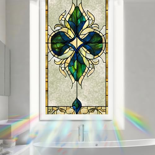 Image of Nuxovilar Frosted Blue Green Scroll Pattern Window Film 17.7x39.4 PVC