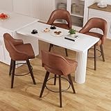 FiveWillowise Swivel Bar Stools Set of 4,24' Seat Height Modern PU Leather Upholstered Bar Chair for Kitchen Counter,Rivet Barstools Pub Chair with Solid Wood Legs for Kitchen Island,Brown