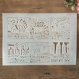 Schablonen zum Malen auf Holz, A4, 29 cm, ländliches Haus, wiederverwendbare Schablonen zum Malen, Schablonen zum Basteln, wiederverwendbar, Wandschablone, Muster G